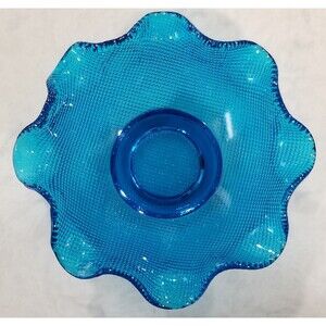 Vintage Colony Glass blue ruffled-edge waffle dessert bowl in dark blue